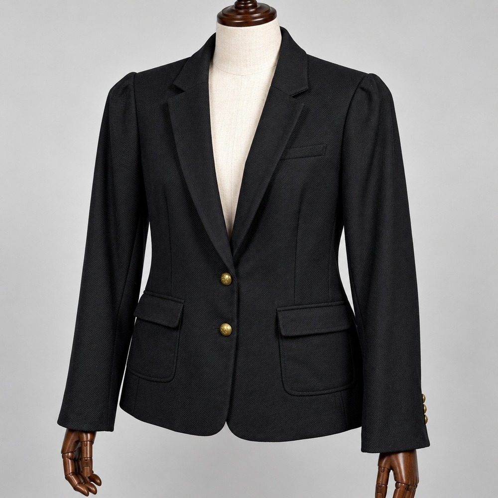 Banana Republic Hacking Jacket Black Blazer Gold Buttons Elbow Patches Size 8